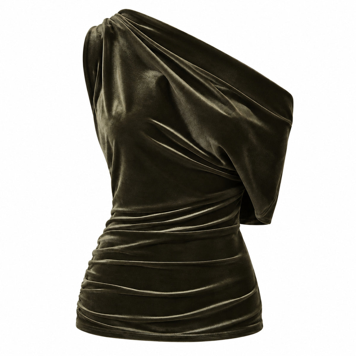 olive green stretch velvet drop shoulder top