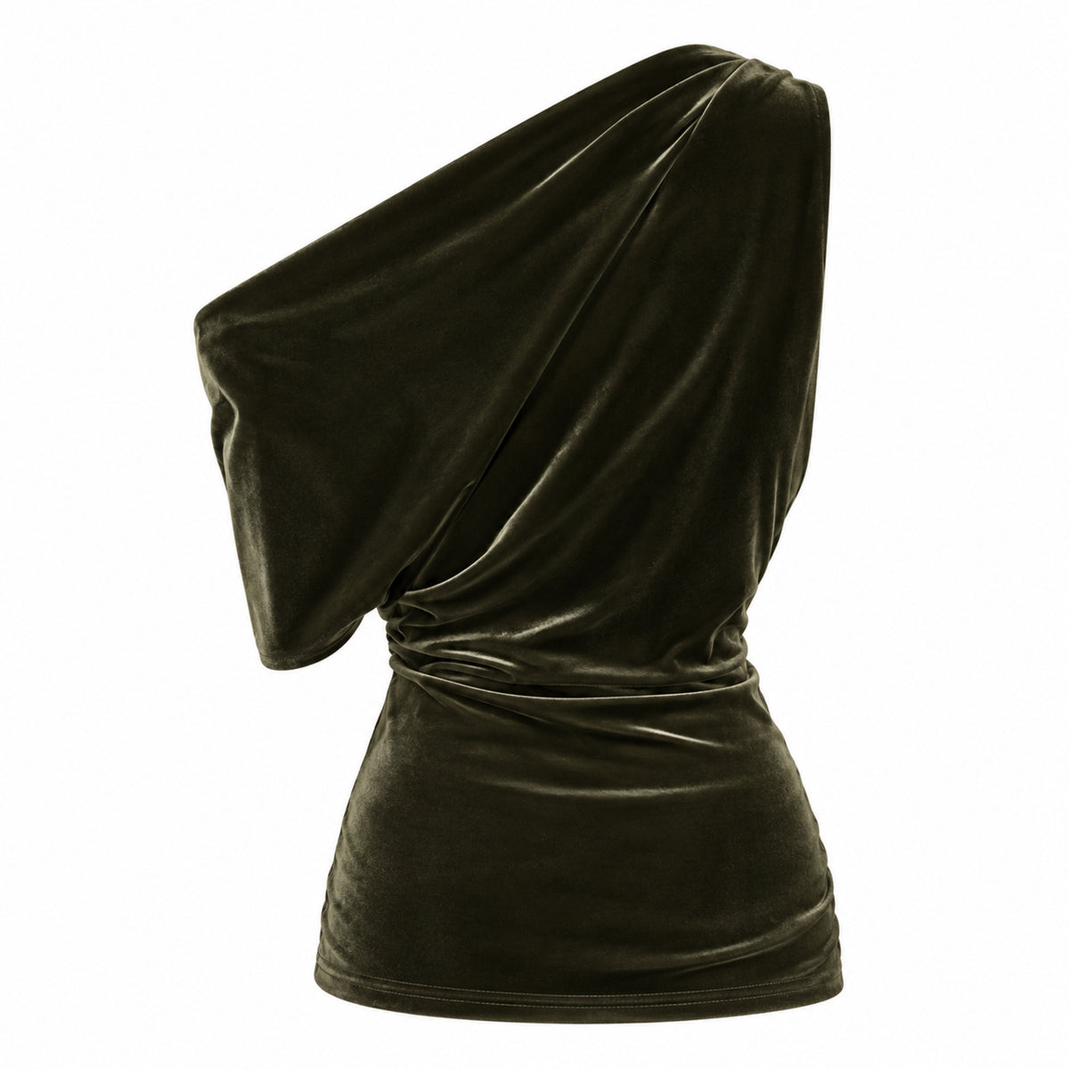 olive green stretch velvet drop shoulder top