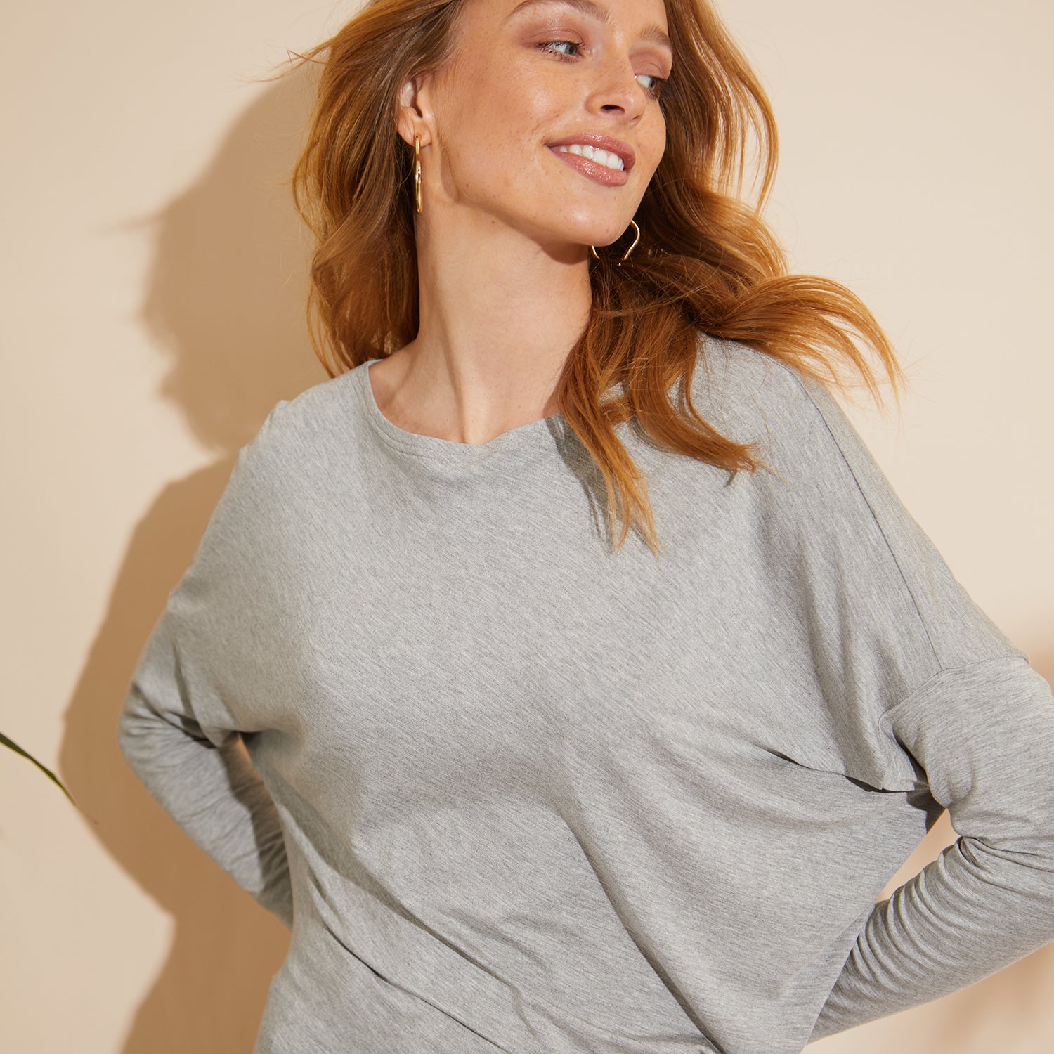 Het Up Grey Bamboo Jersey Oversized Slash Neck Top by Me&Thee