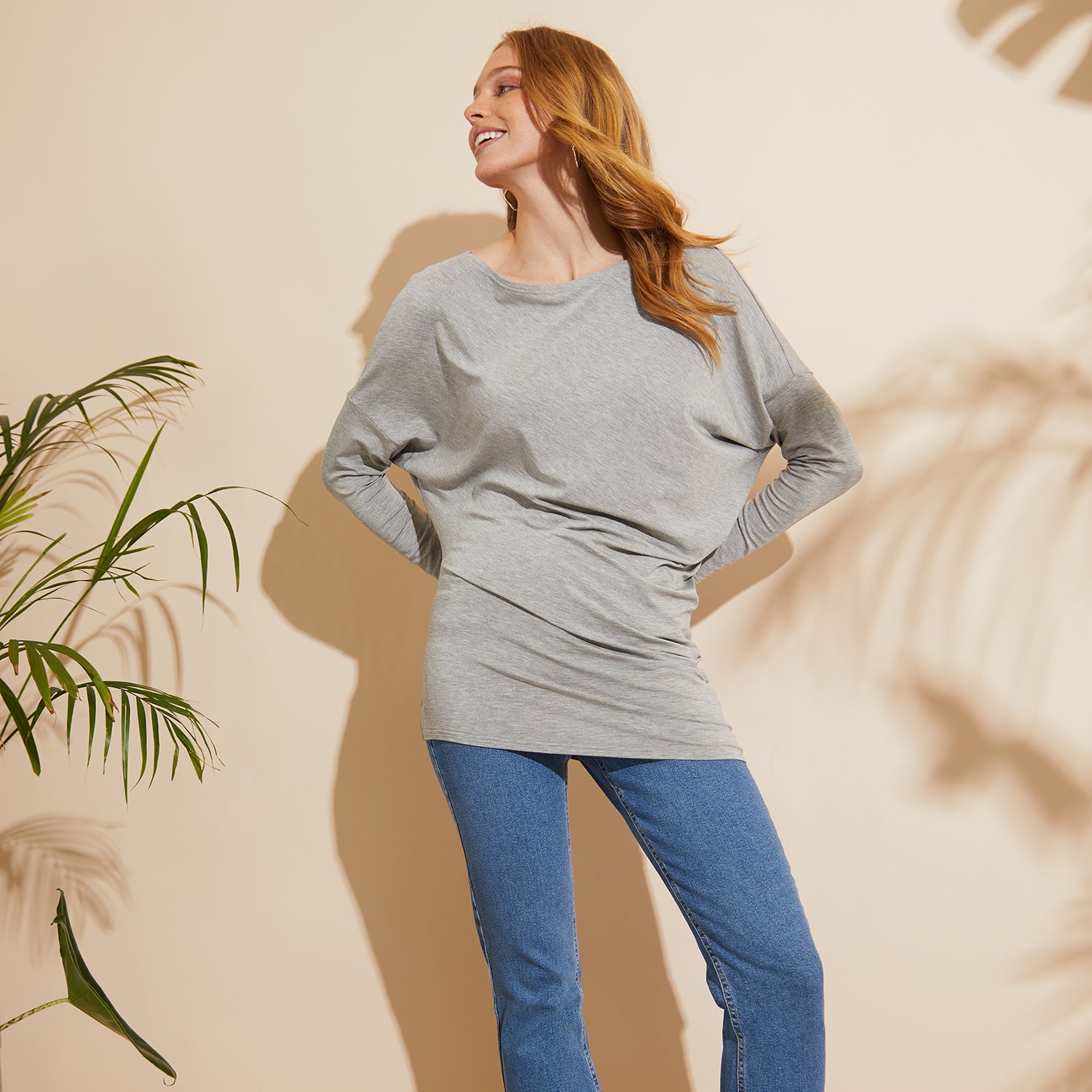 Het Up Grey Bamboo Jersey Oversized Slash Neck Top by Me&Thee