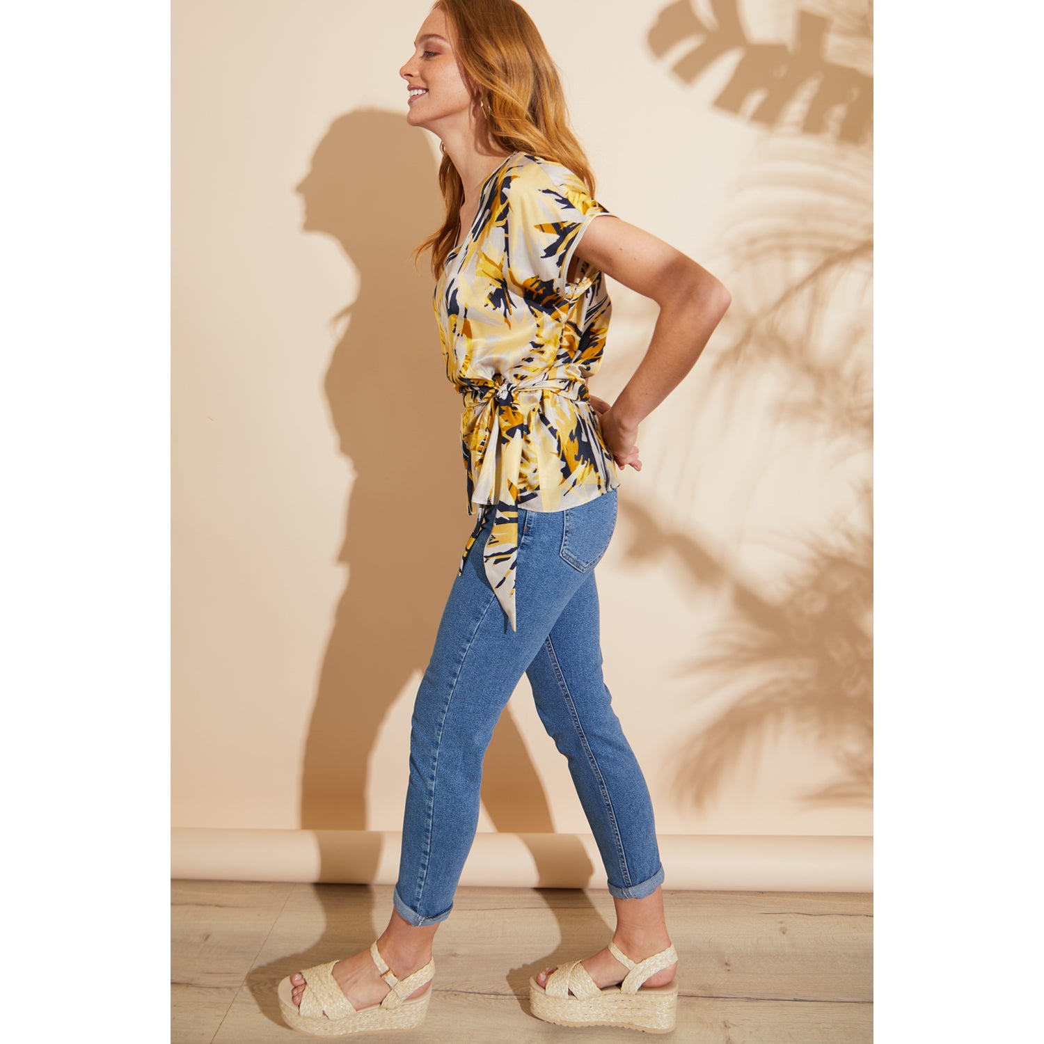 High Horse yellow and navy print top By Me&Thee