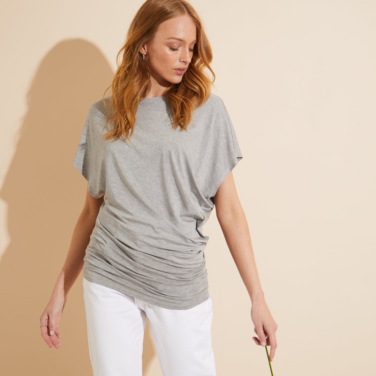 Hocus Pocus Grey Bamboo Jersey Oversized Slash Neck Tee by Me&Thee