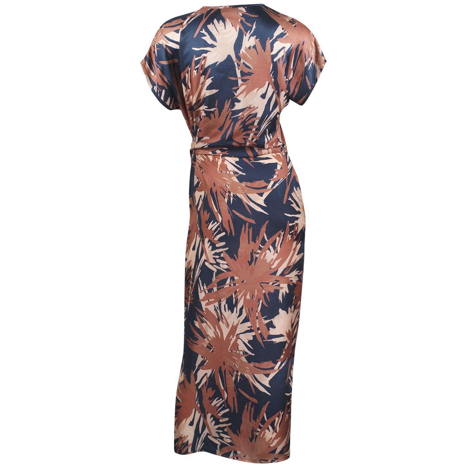 Hoi Polloi Navy, Terracotta and Nude Printed Silk Viscose Tie Dress by Me&Thee