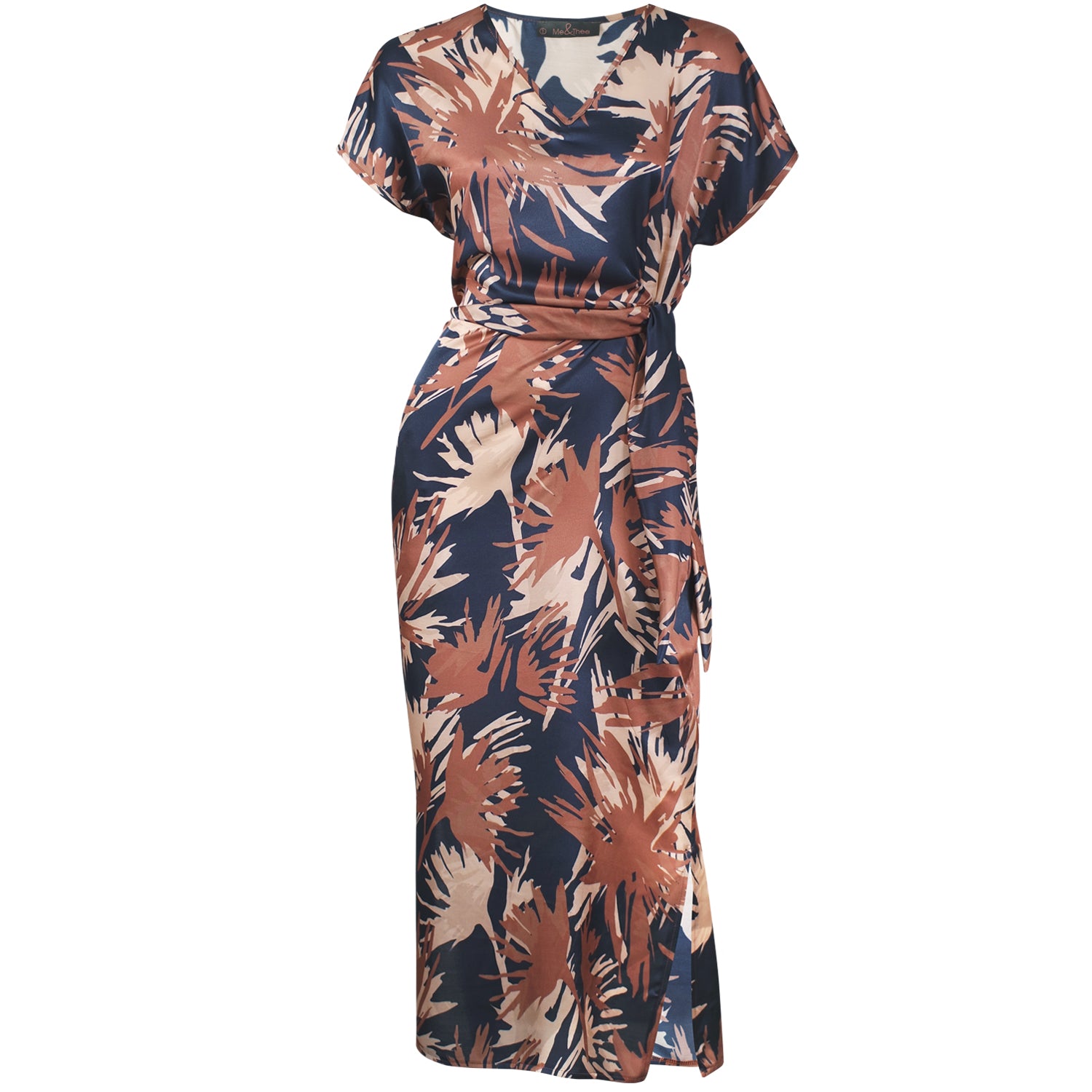 Hoi Polloi Navy, Terracotta and Nude Printed Silk Viscose Tie Dress by Me&Thee