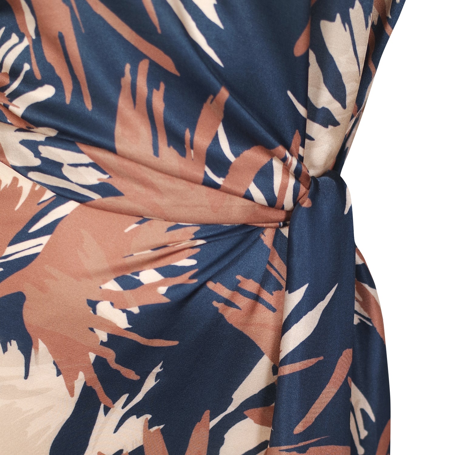 Hoi Polloi Navy, Terracotta and Nude Printed Silk Viscose Tie Dress by Me&Thee
