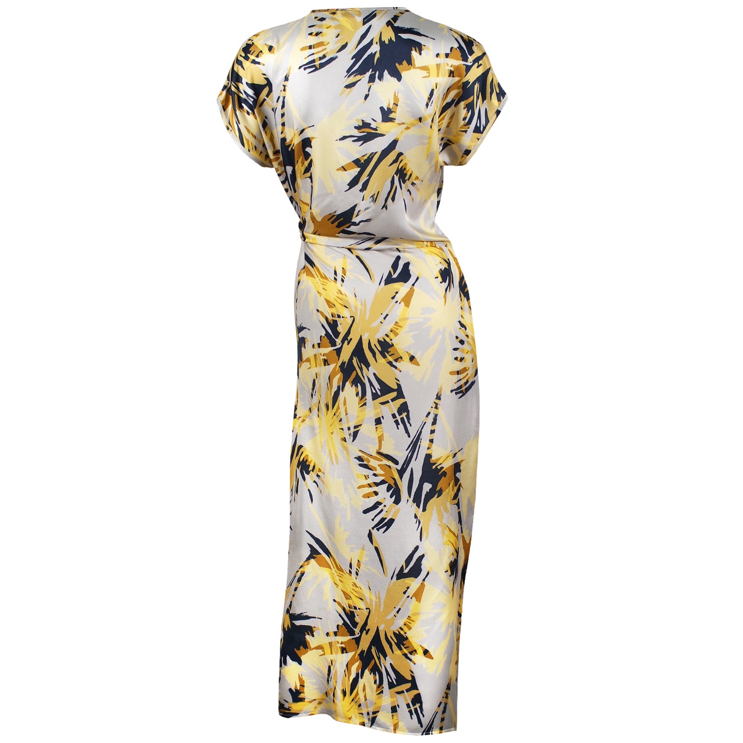 Hoity-Toity Navy, Gold and Yellow Printed Silk Viscose Tie Dress by Me&Thee