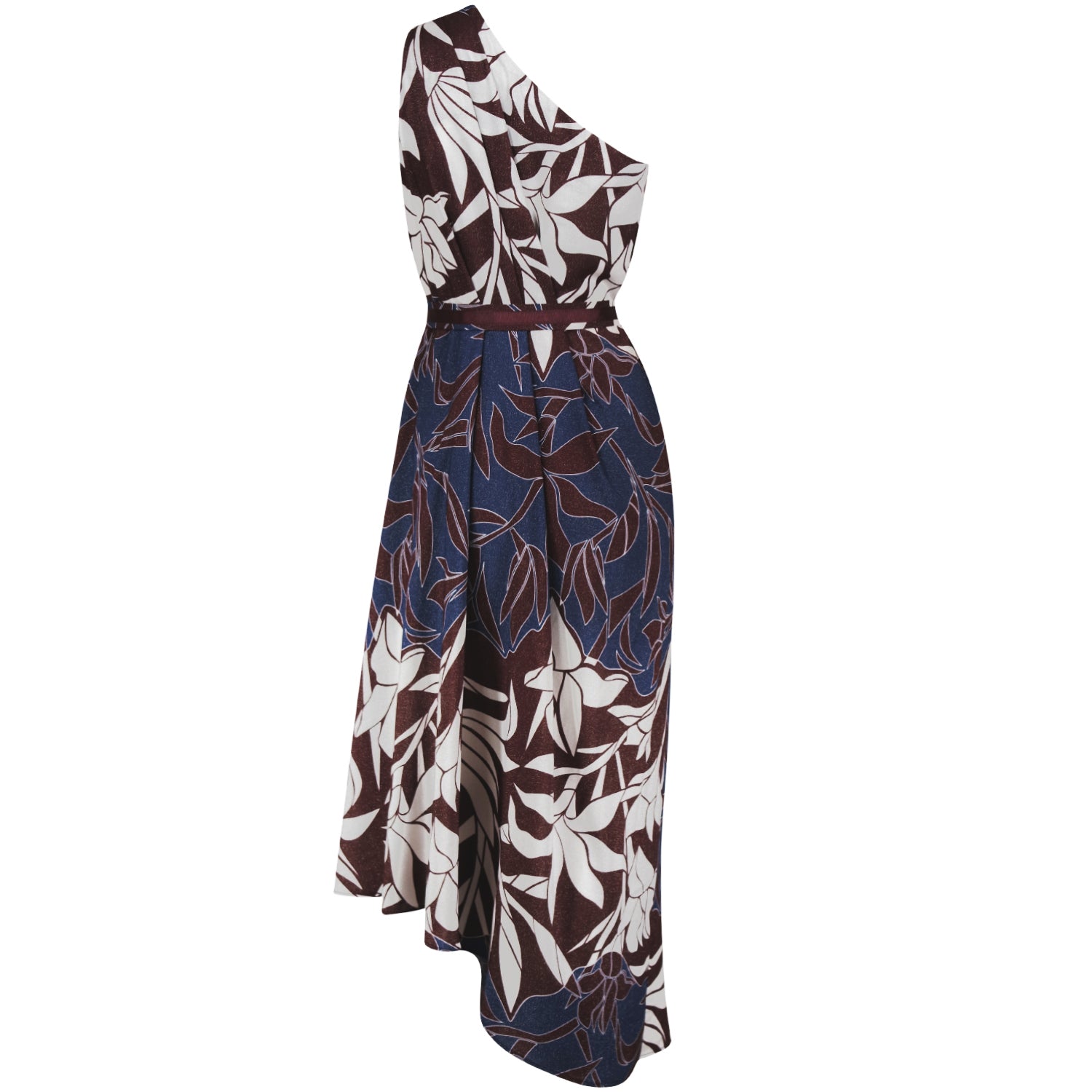 Hang Fire One Shoulder Blue & Wine Printed Maxi Dress by Me&Thee