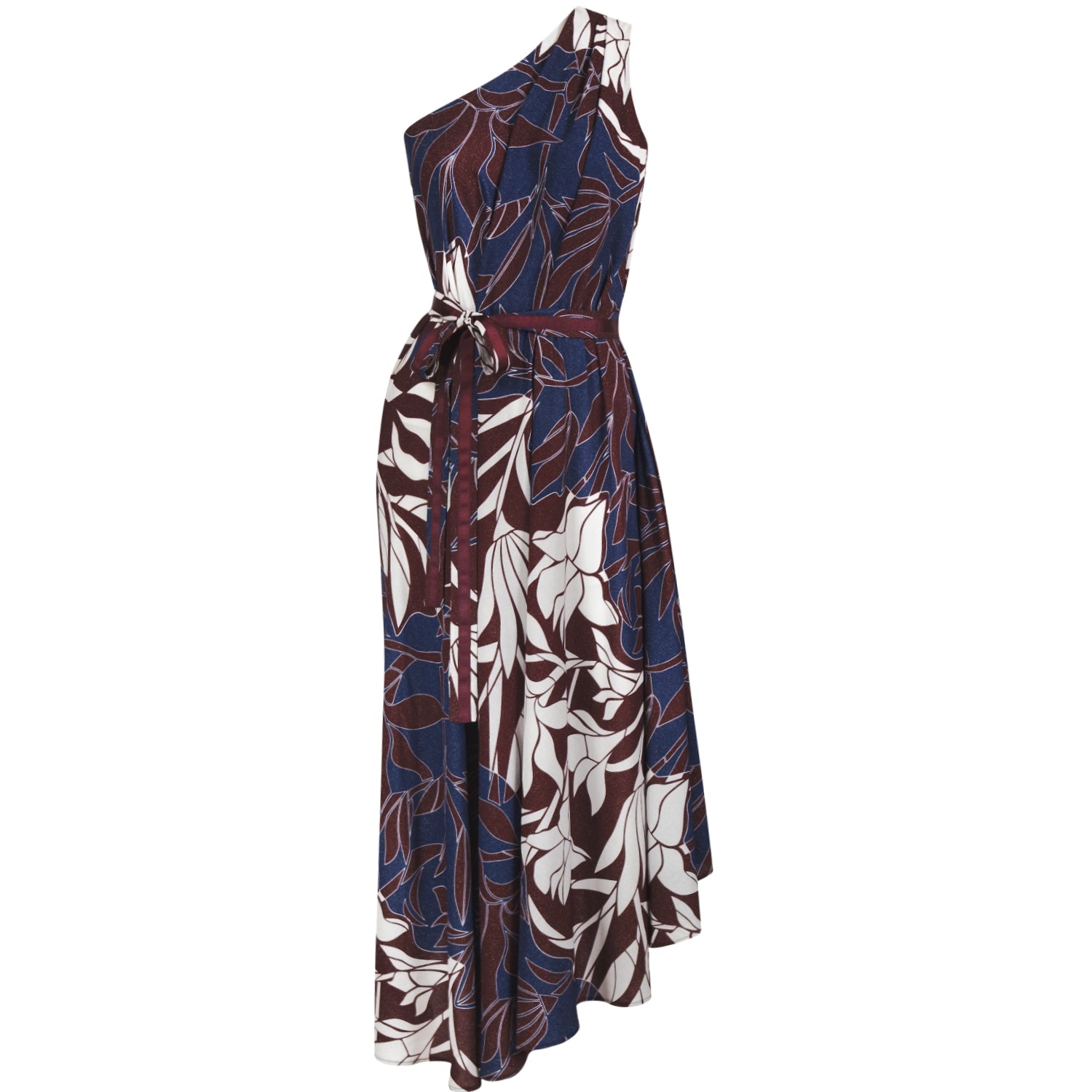 Hang Fire One Shoulder Blue & Wine Printed Maxi Dress by Me&Thee