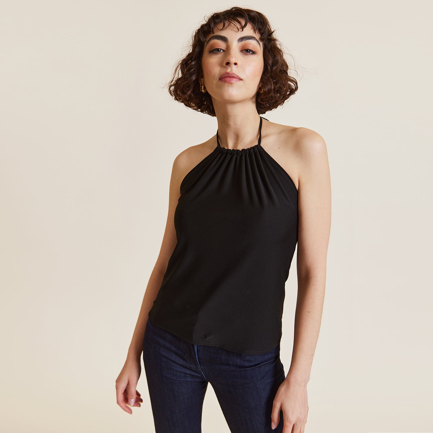 Ladies black halter neck top online