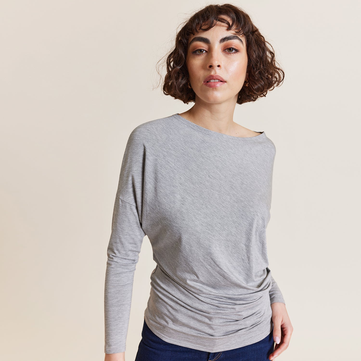 Het Up Grey Bamboo Jersey Oversized Slash Neck Top by Me&Thee