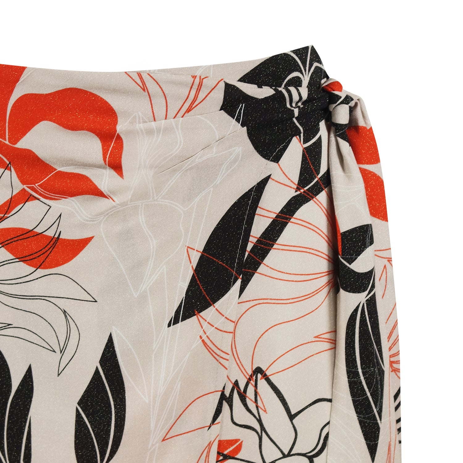 Hit Home Red & Taupe Print Wrap Tie Skirt by Me&Thee
