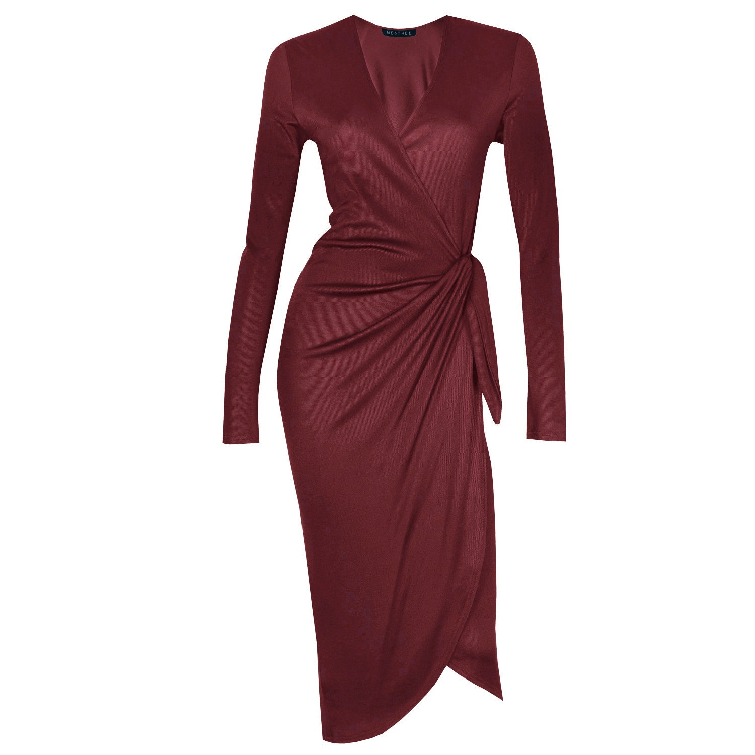 In Spite Of Claret Wrap Detail Dress By Me & Thee