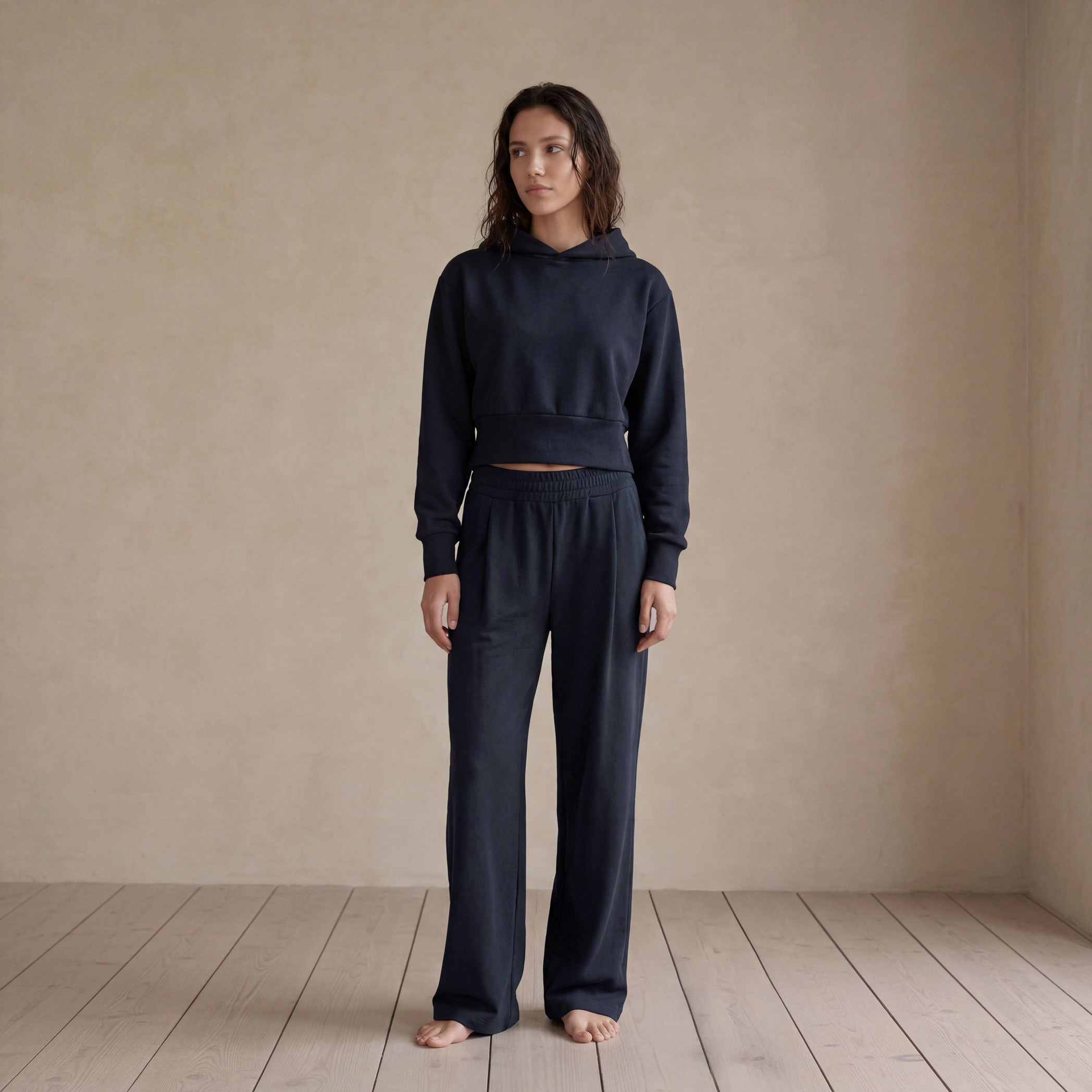 VIK Sustainable Scuba Wide Leg Trouser In Ink