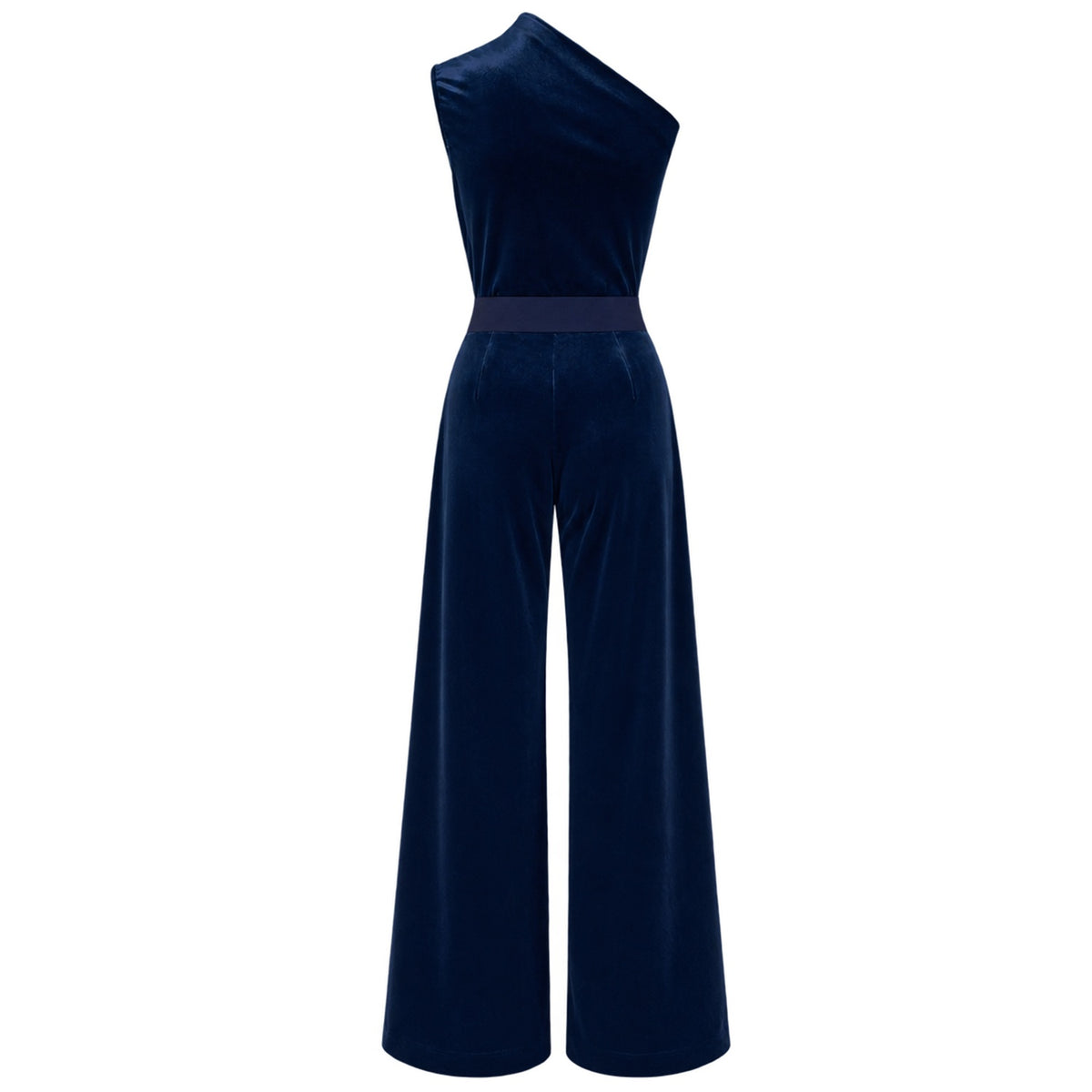 One Good Turn midnight blue velvet one shoulder jumpsuit by Me&Thee