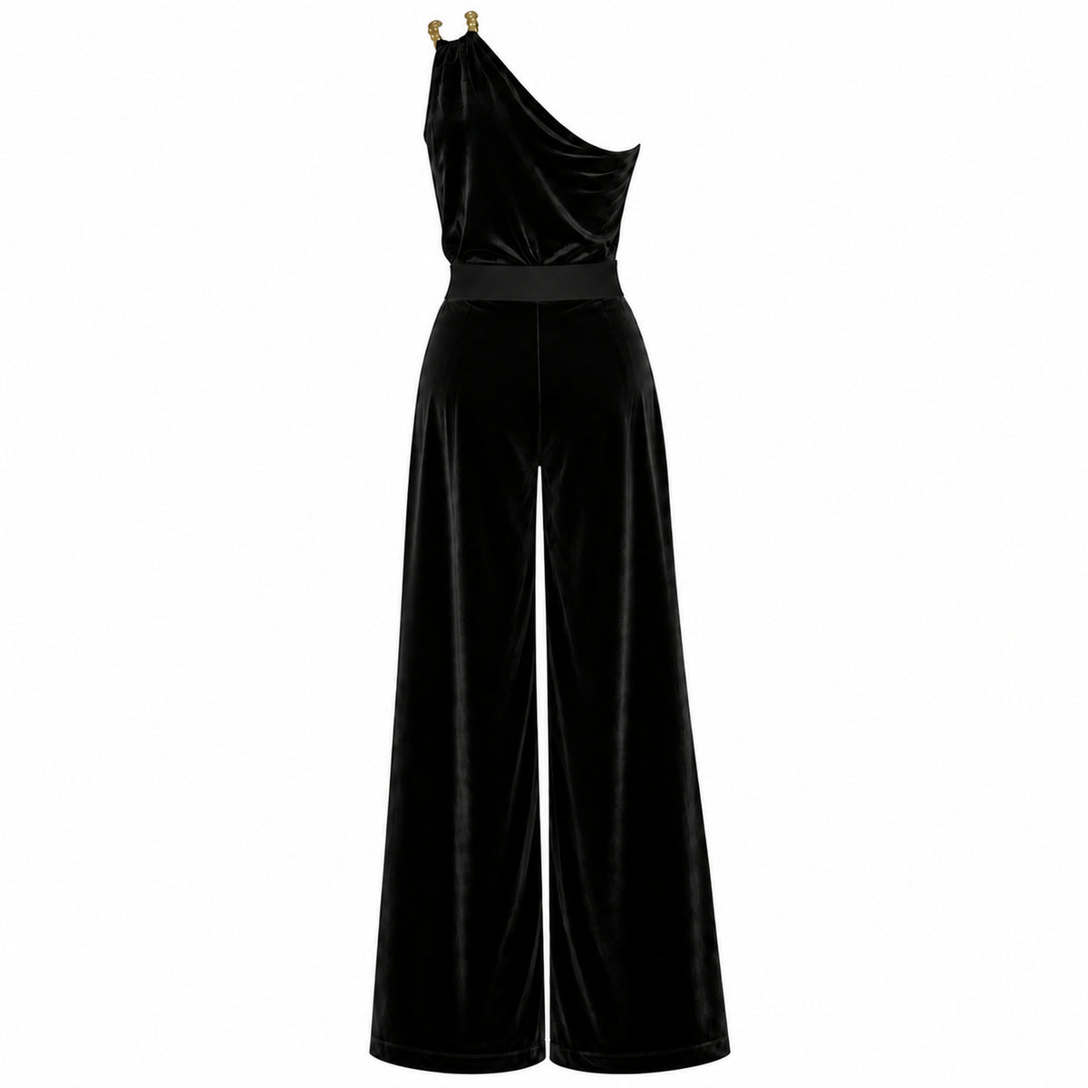 Raring To Go black velvet one shoulder jumpsuit by Me&Thee