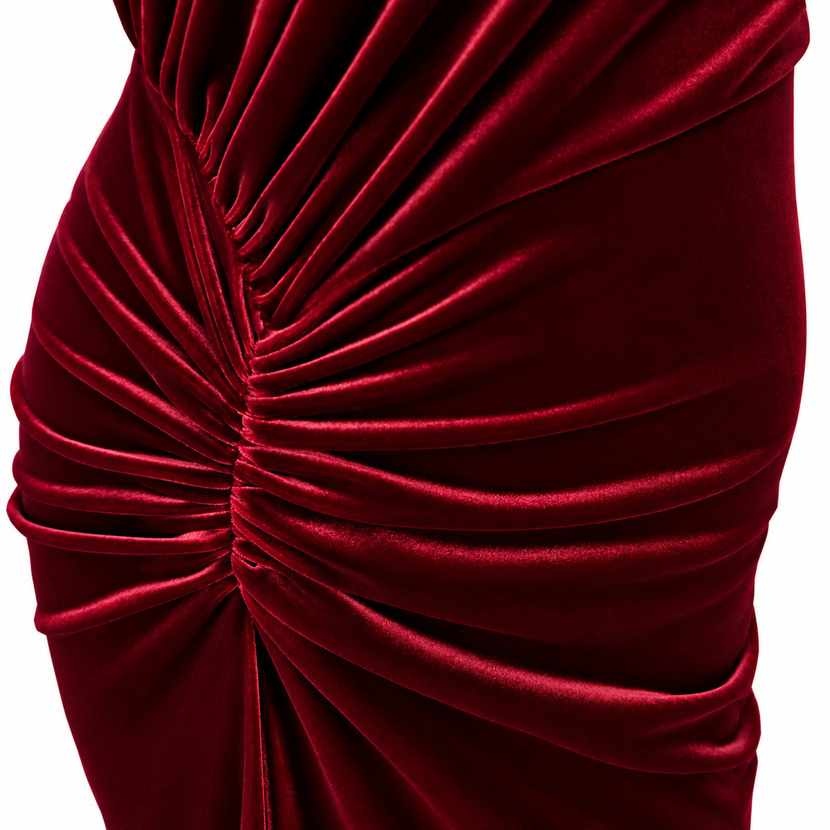 Raya-Rosa burgundy velvet one shoulder midi dress by Me&Thee