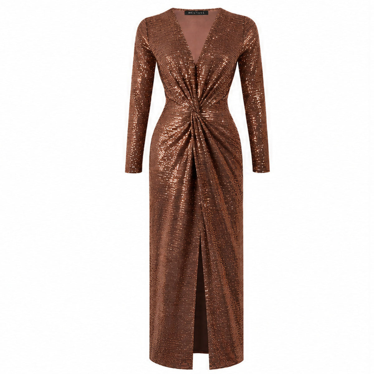 Reach For The Stars – Copper Sequin Plunge Maxi Dress