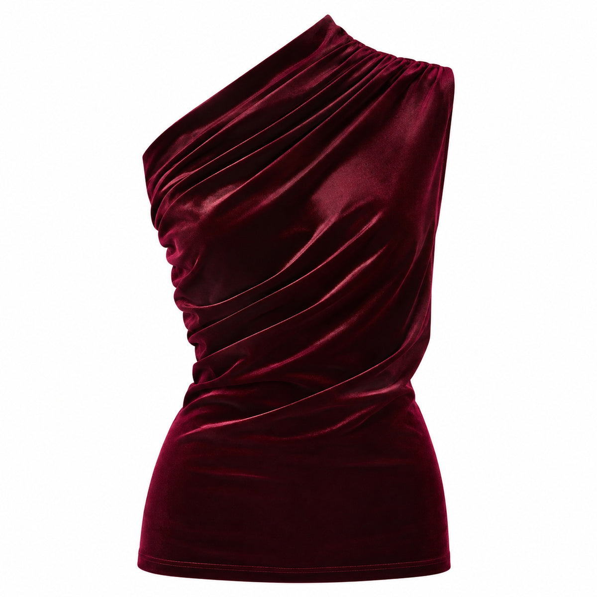 burgundy velvet one shoulder top