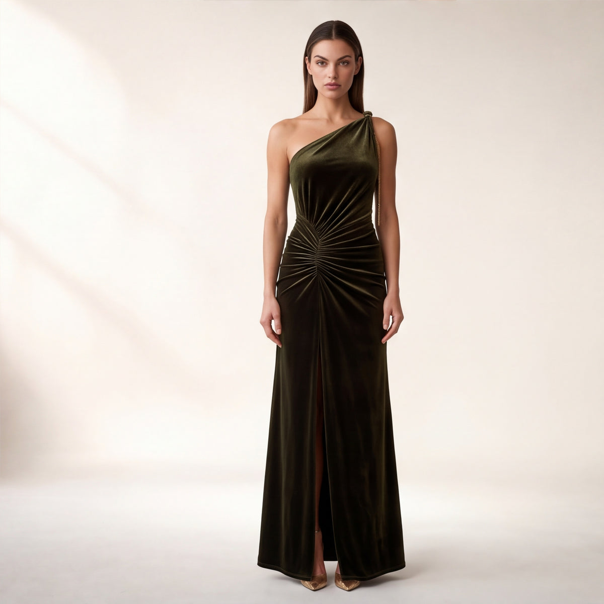 Sofia olive velvet fishtail maxi dress by Me&Thee