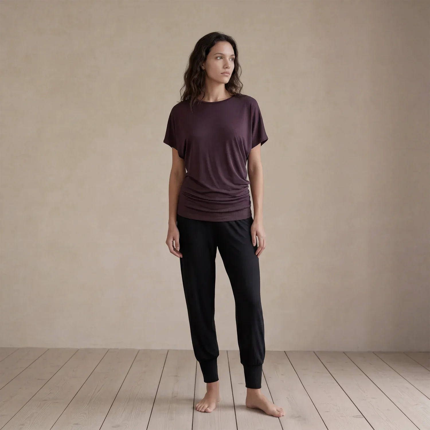VEPSA Bamboo Asymmetric T-Shirt In Plum