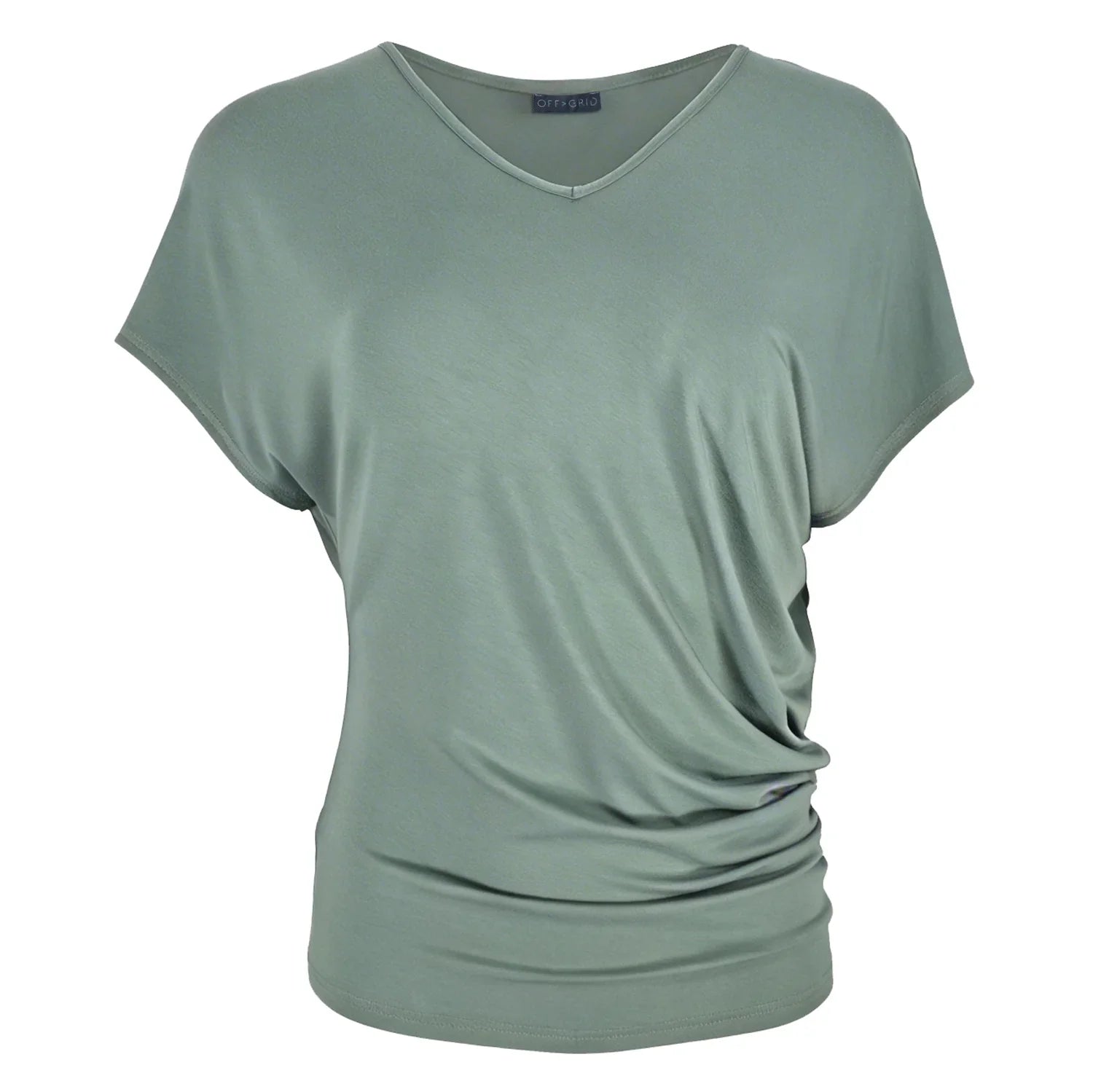 BERGEN Bamboo Asymmetric V Neck T-Shirt In Sea Green