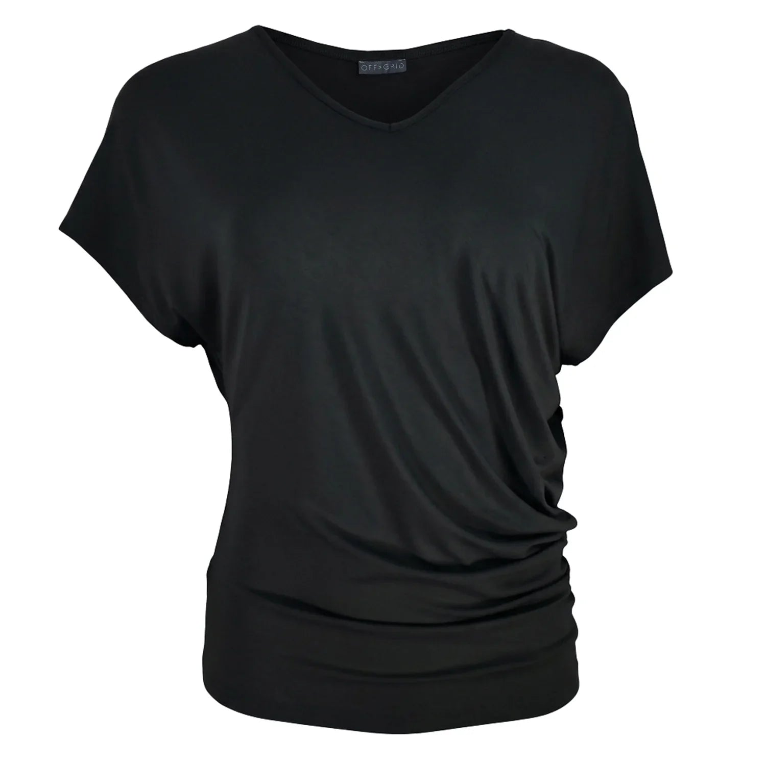 PHIA Bamboo Asymmetric V Neck T-Shirt In Black