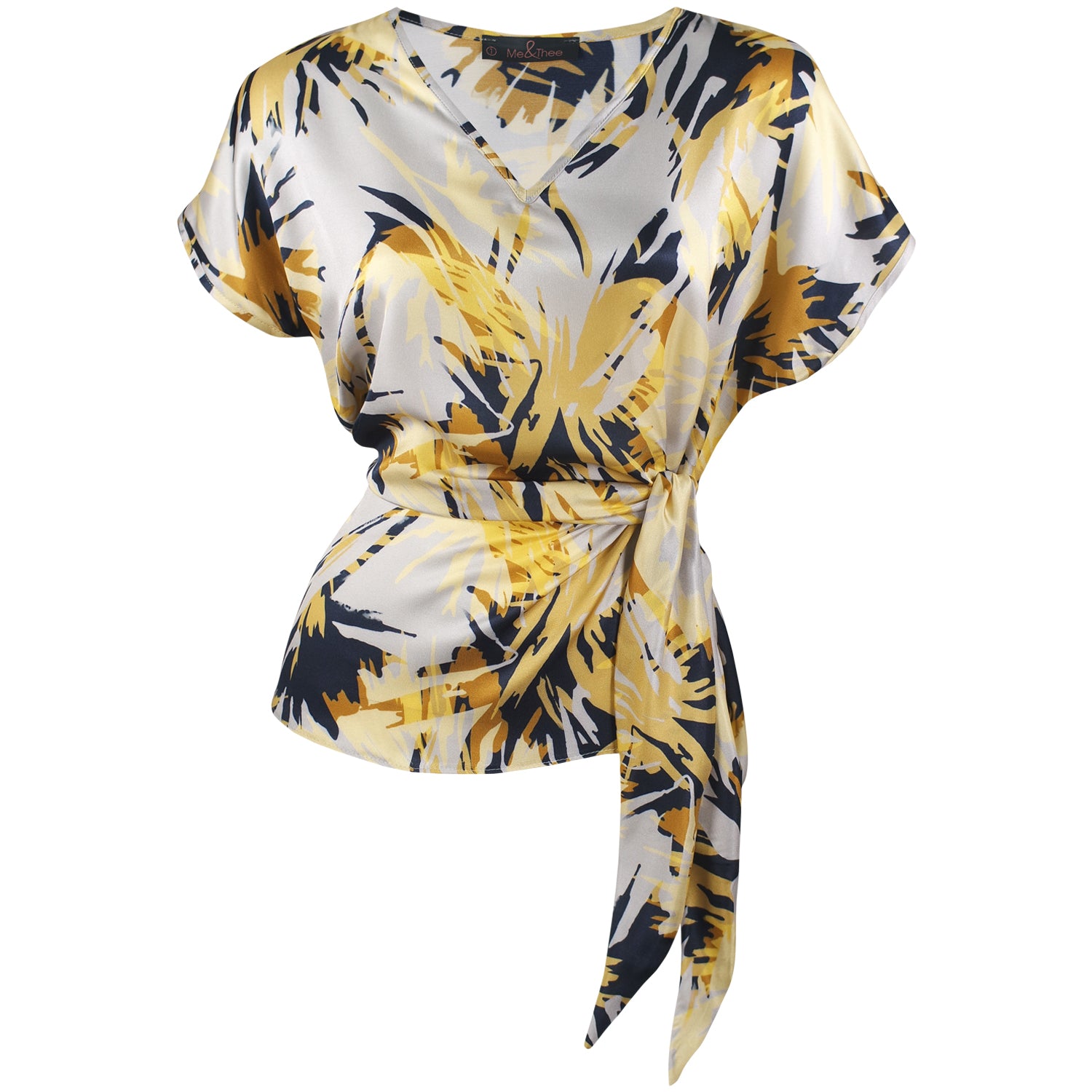 High Horse Navy, Gold and Yellow Printed Silk Viscose Tie Top by Me&Thee