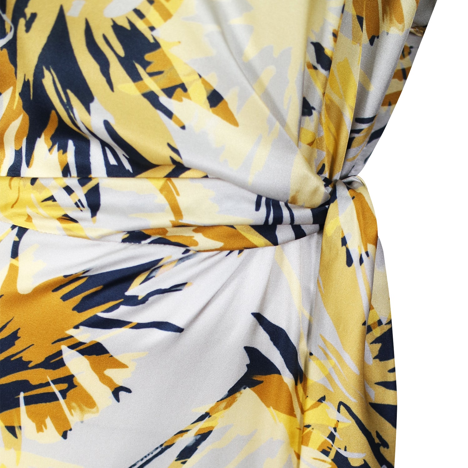 Hoity-Toity Navy, Gold and Yellow Printed Silk Viscose Tie Dress by Me&Thee