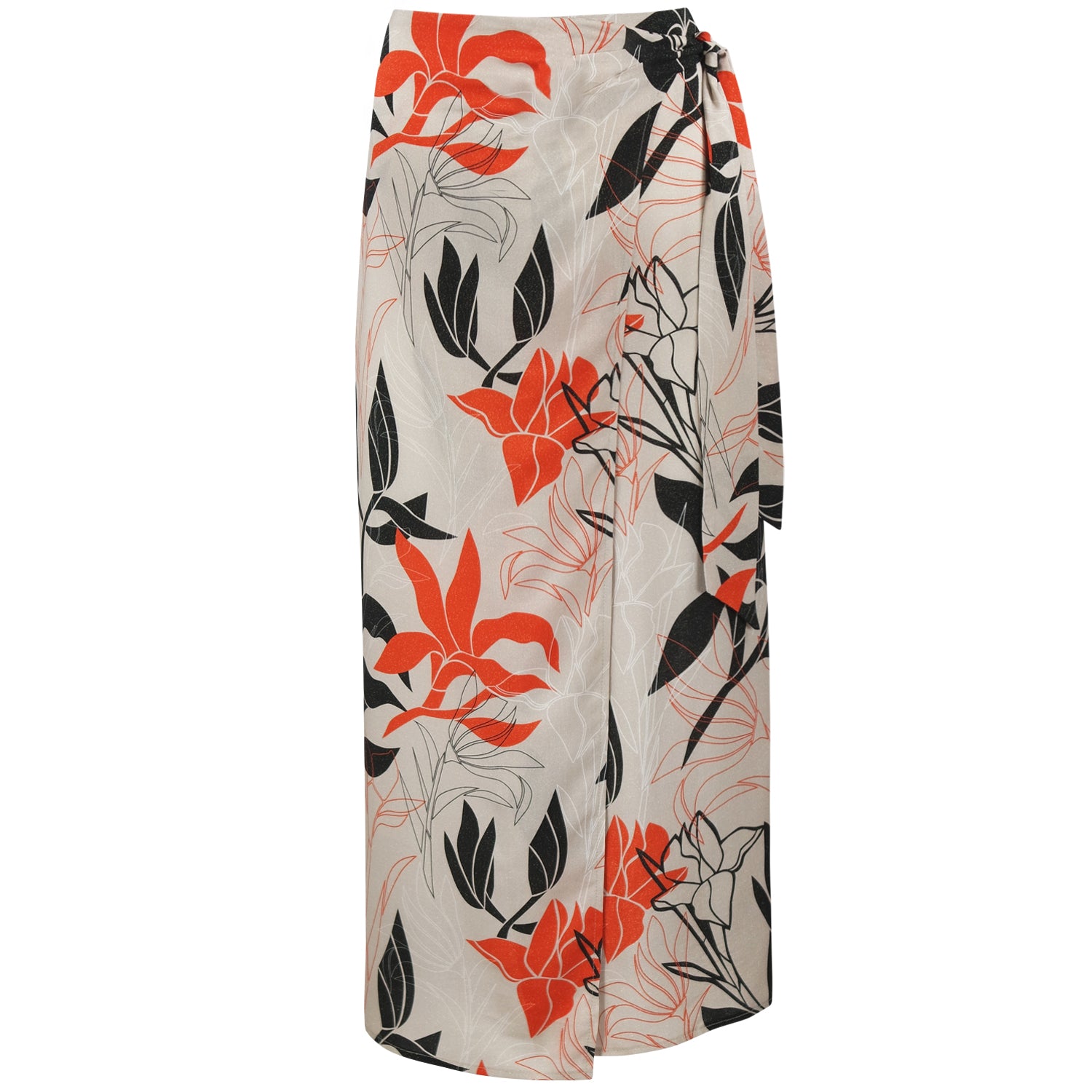 Hit Home Red & Taupe Print Wrap Tie Skirt by Me&Thee