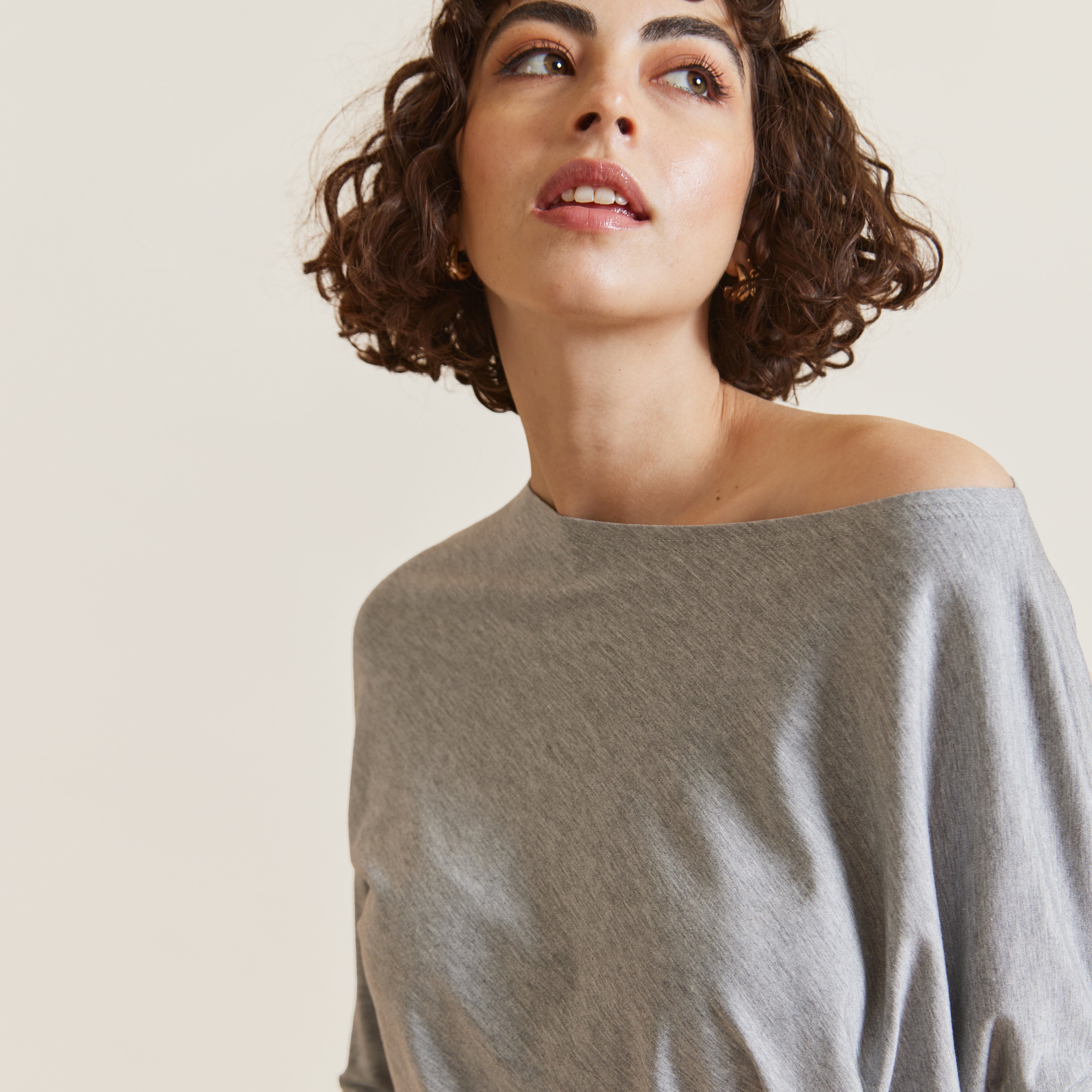 Het Up Grey Bamboo Jersey Oversized Slash Neck Top by Me&Thee