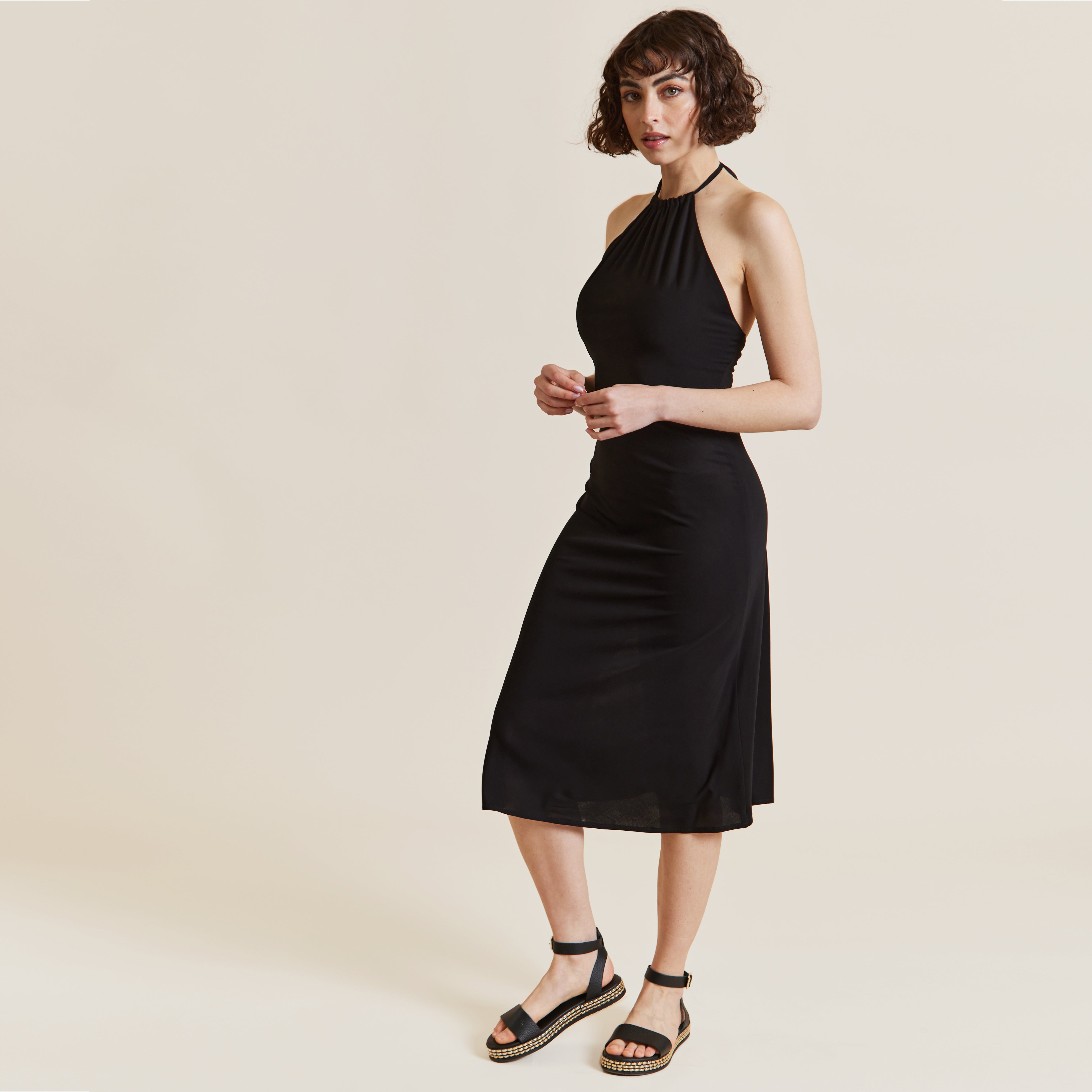 Black halter store neck midi dress