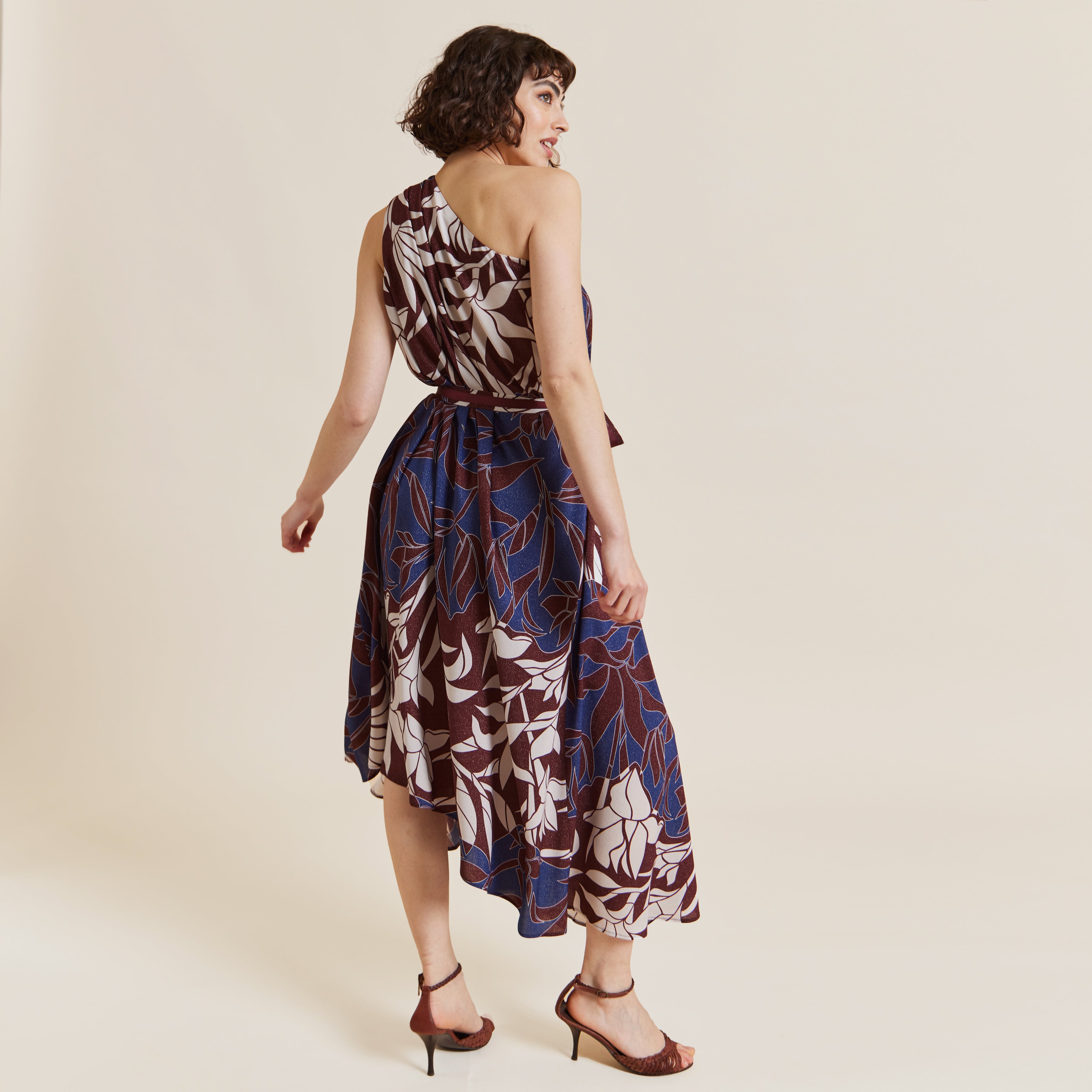 Hang Fire One Shoulder Blue & Wine Printed Maxi Dress by Me&Thee